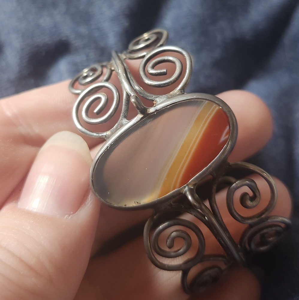 Sterling Silver Agate Statement Cuff Bracelet - image 4